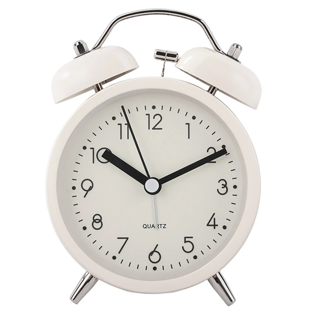 Luxfacigoo Twin-Bell Vintage Alarm Clock with Night Light Vintage Alarm Clock Peaceful Pleasures Health and Wellness White