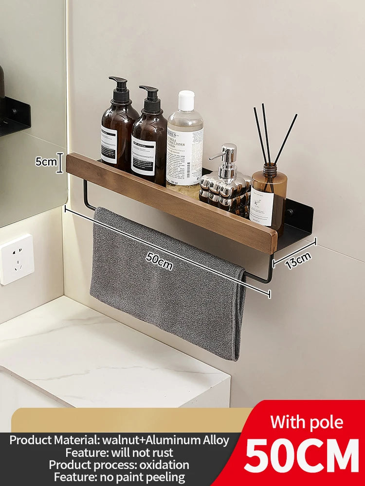 Wall-Mounted Wood & Aluminum Bathroom Shelf | Waterproof Storage