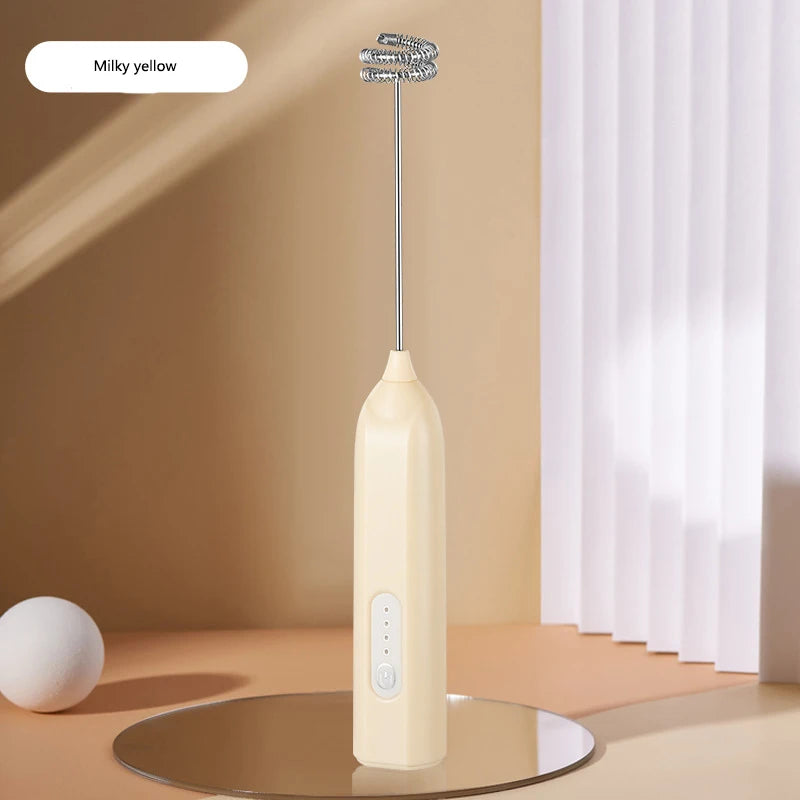 Electric Milk Whisker Portable Coffee Milk Cap Frother Milk Foaming Machine Blender Handheld Wireless Whipper Peaceful Pleasures Health and Wellness Milky yellow