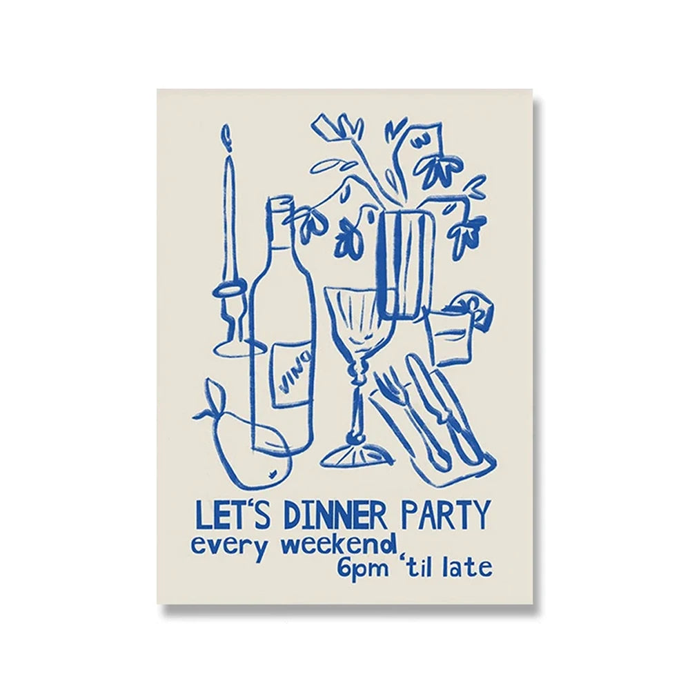 Wine & Cheese Noodles Wall Art Canvas Painting Modern Aesthetic Posters Prints Art for Dorm Kitchen Bar Club Home Decor Unframed Peaceful Pleasures Health and Wellness MD0443 30x40cm Unframed