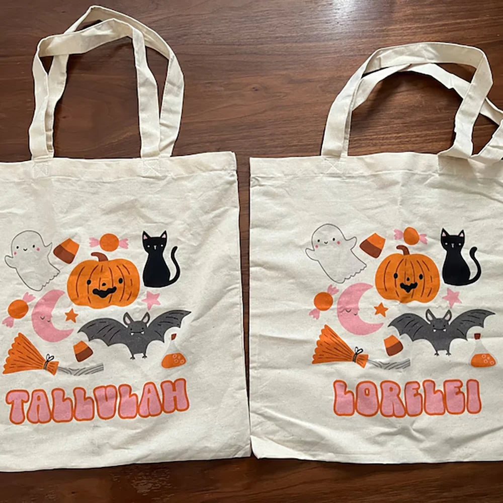 Personalized Halloween Trick or Treat Tote Bags – Set of 3 Personalized Tote Bag Peaceful Pleasures Health and Wellness