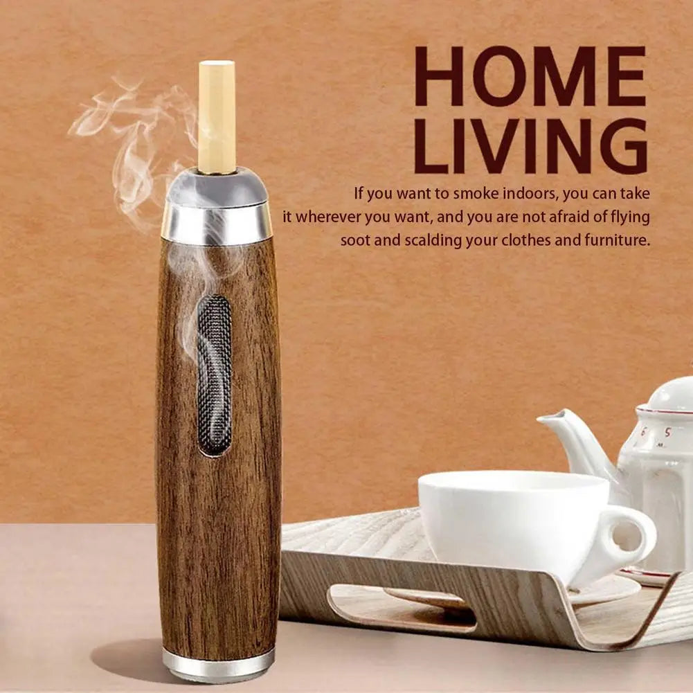 Mini Walnut Car Ashtray – Ashless Cigarette Holder | Portable