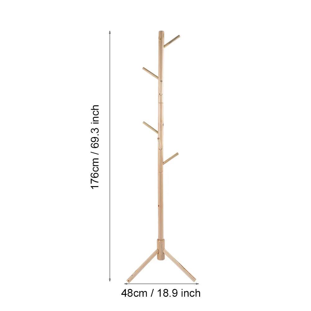 Cloth Hat Standing Hanger Cloth Hat Stand Tree Floor Coat Rack Wooden 176cm / 69.3inch Height Coat Hat Stand for Bedroom Peaceful Pleasures Health and Wellness