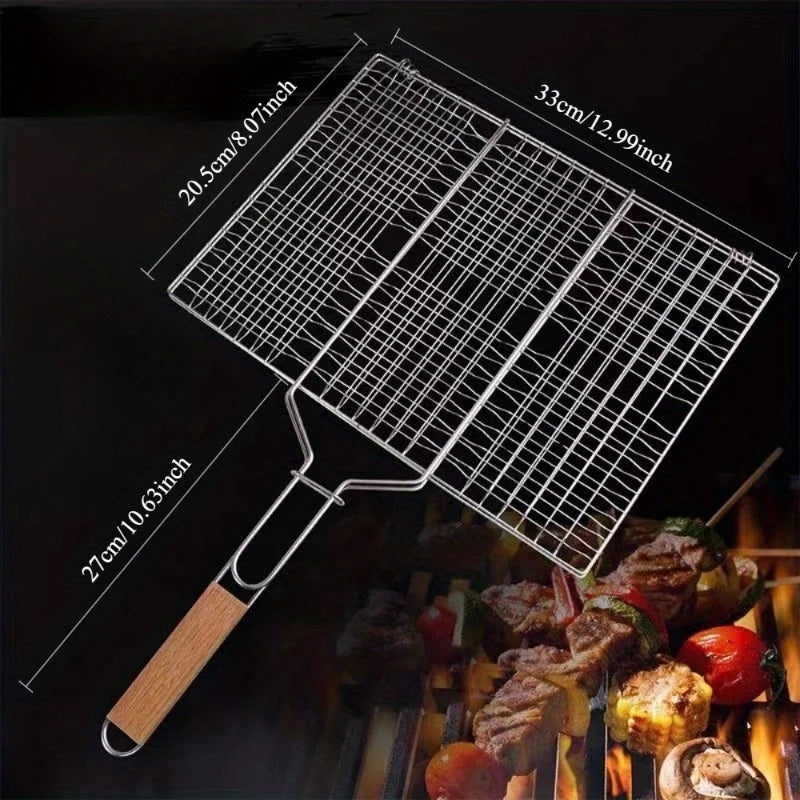 Large Folding BBQ Grill Basket with Removable Handle BBQ Grill Basket Peaceful Pleasures Health and Wellness 1Pc