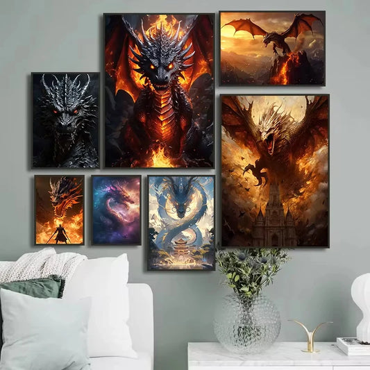 Black Dragon Canvas Wall Art | Oriental Fantasy Dragon Poster Canvas Wall Art Peaceful Pleasures Health and Wellness
