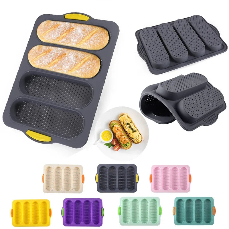 4 Grids Silicone Cake Mold Bread Baking Mold Bread Pan Baguette Baking Tray No Stick Loaf Pan Bread Toast Mould Pastry Tools Peaceful Pleasures Health and Wellness