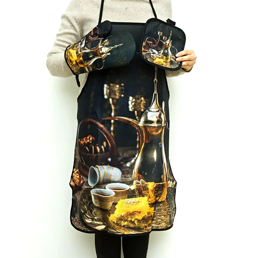 Ramadan Mubarak Kitchen Set – Apron, Oven Mitt & Pot Holder Kitchen Gift Set Peaceful Pleasures Health and Wellness C