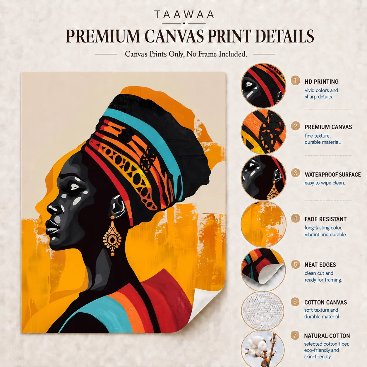 African Tribal Female Portrait Canvas Wall Art | Abstract Decor Canvas Wall Art Peaceful Pleasures Health and Wellness