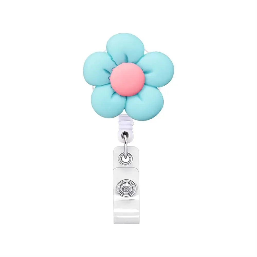 Cute Chest Card Flower Work Card Clip Keys Lanyard ID Card Clips Name Card Holder Nurse Badge Holder Retractable Badge Reel Peaceful Pleasures Health and Wellness Blue