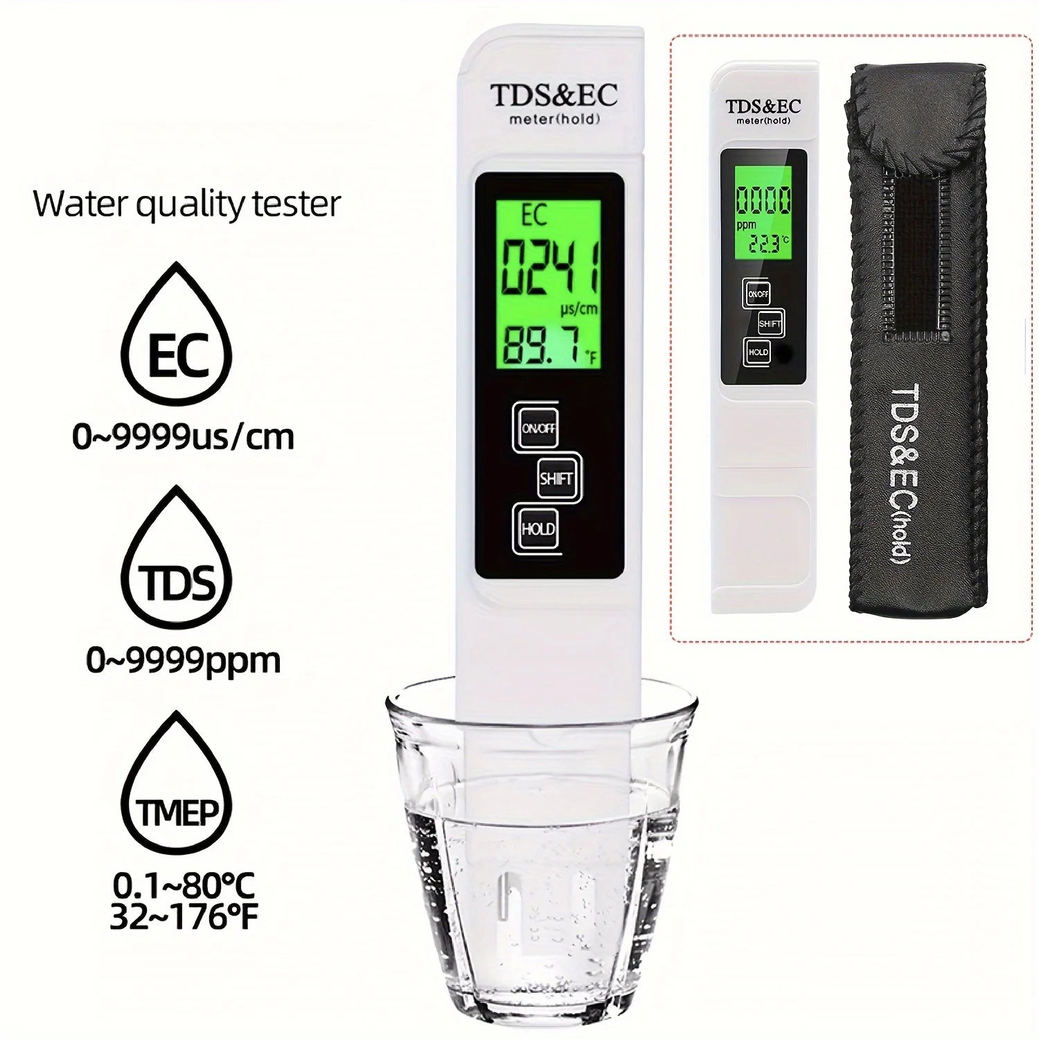 3 in 1 Portable Water Meter Pen High Accuracy TDS/Temp/EC-Conductivity Tester LCD Water Analyzer for Aquariums Pools Home-use Peaceful Pleasures Health and Wellness