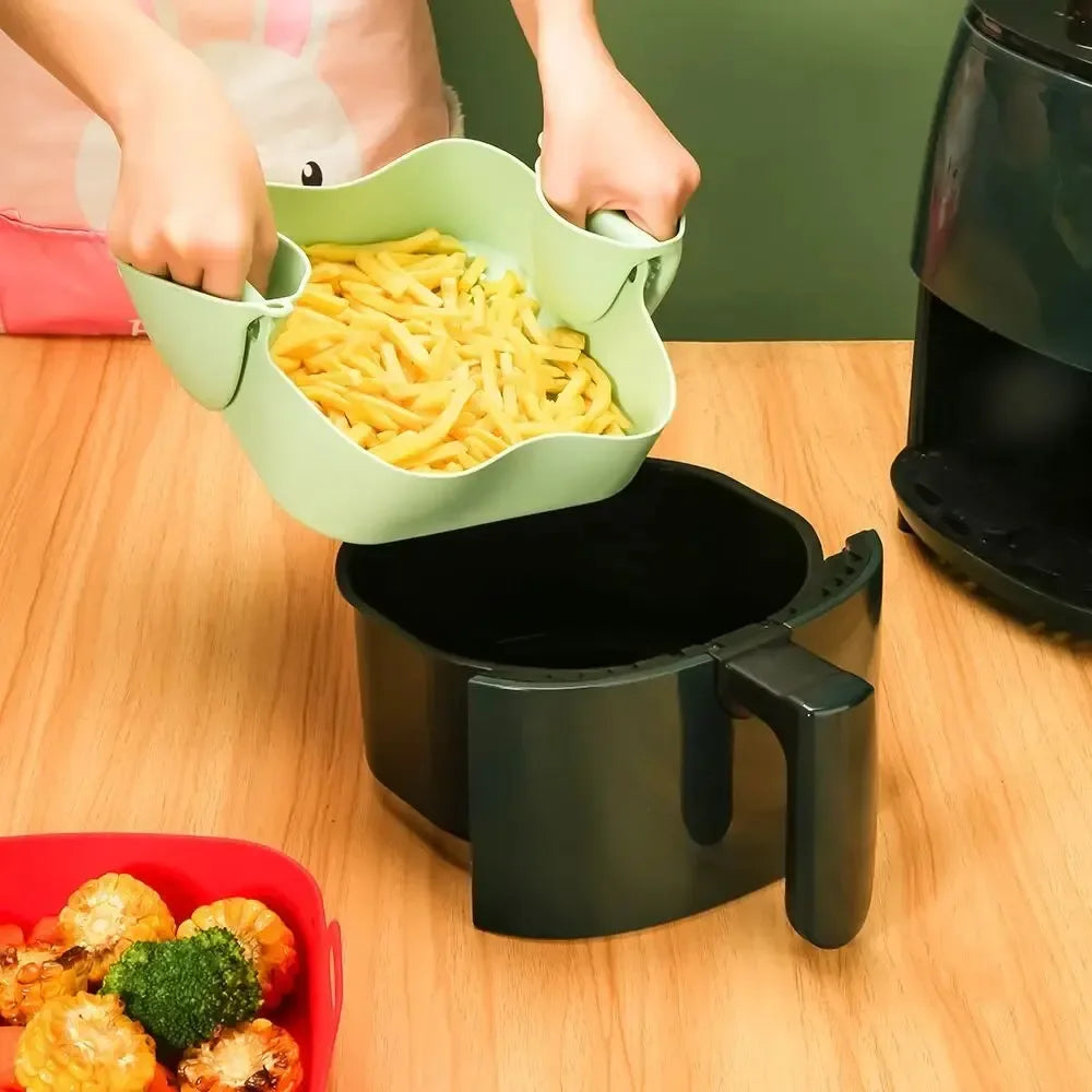 Silicone Air Fryer Baking Pan – Reusable Square Liner & Oven Mat