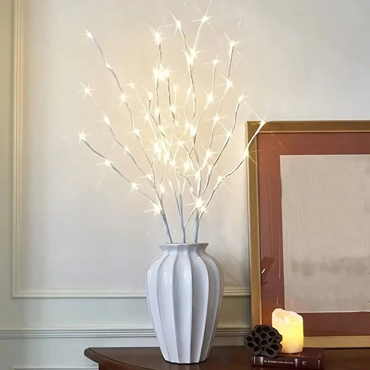 1 PC White Birch Branch Lights Battery Operated 20 LED Fairy Lights Willow Branches for Home Bedroom Inside Outdoor Decoration Peaceful Pleasures Health and Wellness