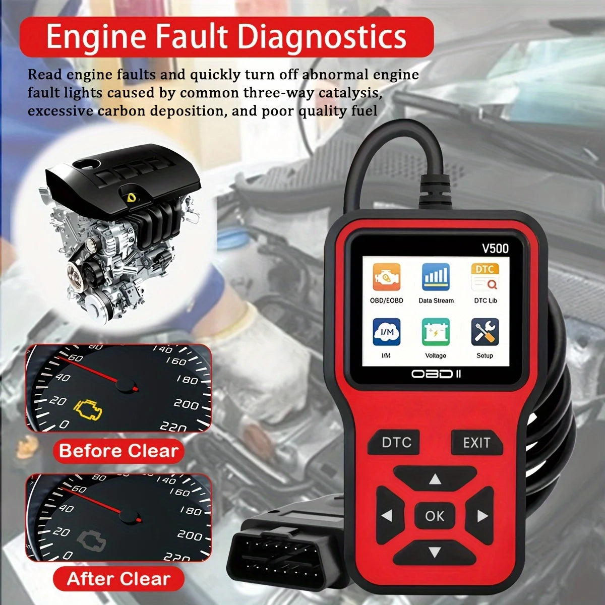 V500 OBD2 Scanner – Check Engine Light & Battery Voltage Tester Peaceful Pleasures Health and Wellness