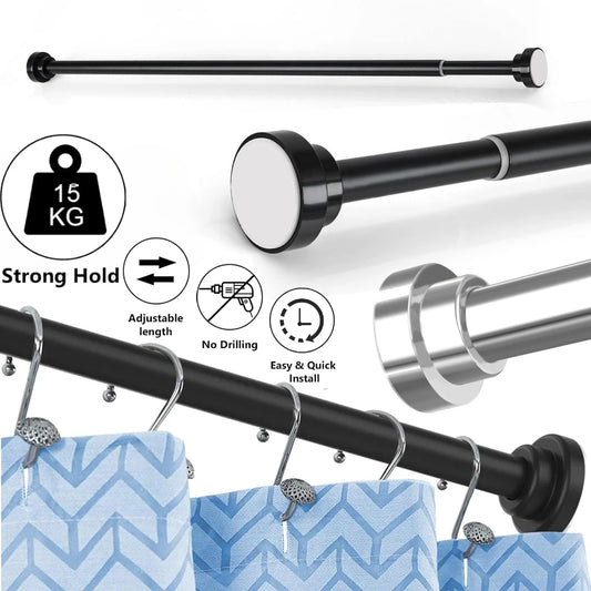 No-Drill Tension Shower Curtain Rod | Adjustable Steel Pole Tension Curtain Rod Peaceful Pleasures Health and Wellness