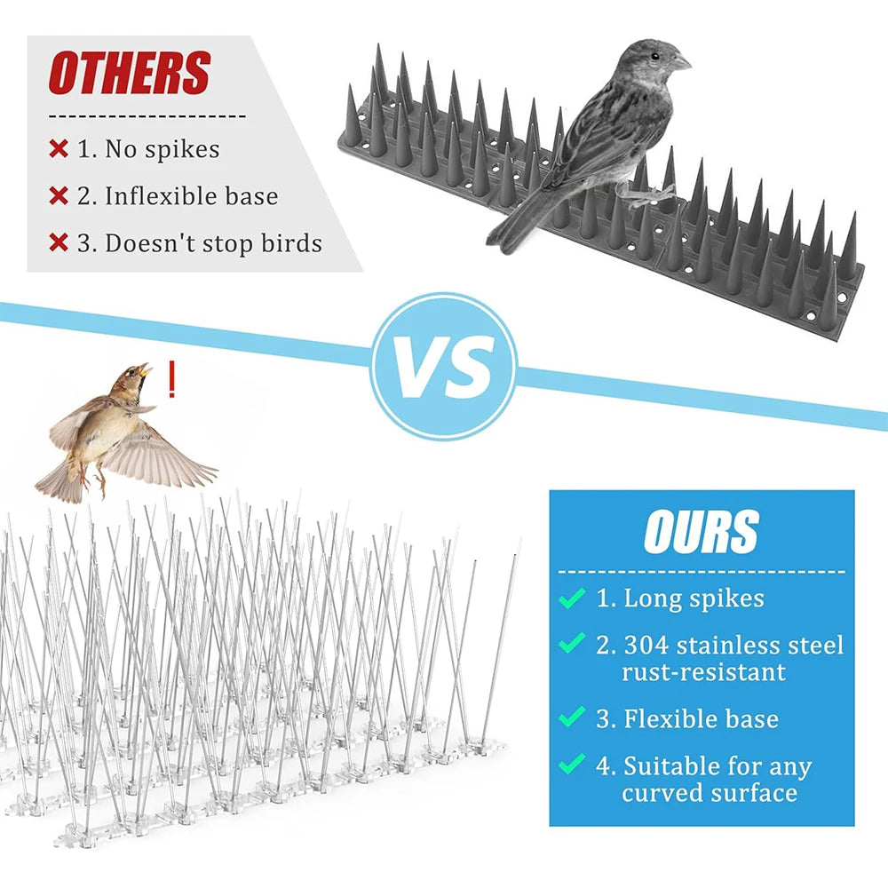 12Pcs Pigeon Spikes Stainless Steel Bird Repeller Set Deterrent Anti Bird Pigeon Squirrel Cats Repellent for Garden Fence Roof Peaceful Pleasures Health and Wellness
