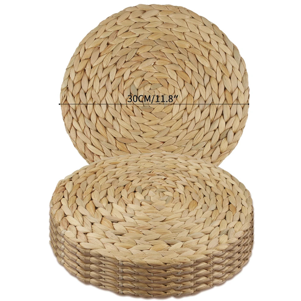 Pot Mats Round Handwoven Rattan Placemats Natural Straw Braided Heat Resistant Table Place Mats For Dining Home Wedding Decor Peaceful Pleasures Health and Wellness 6pc 30cm B L Round