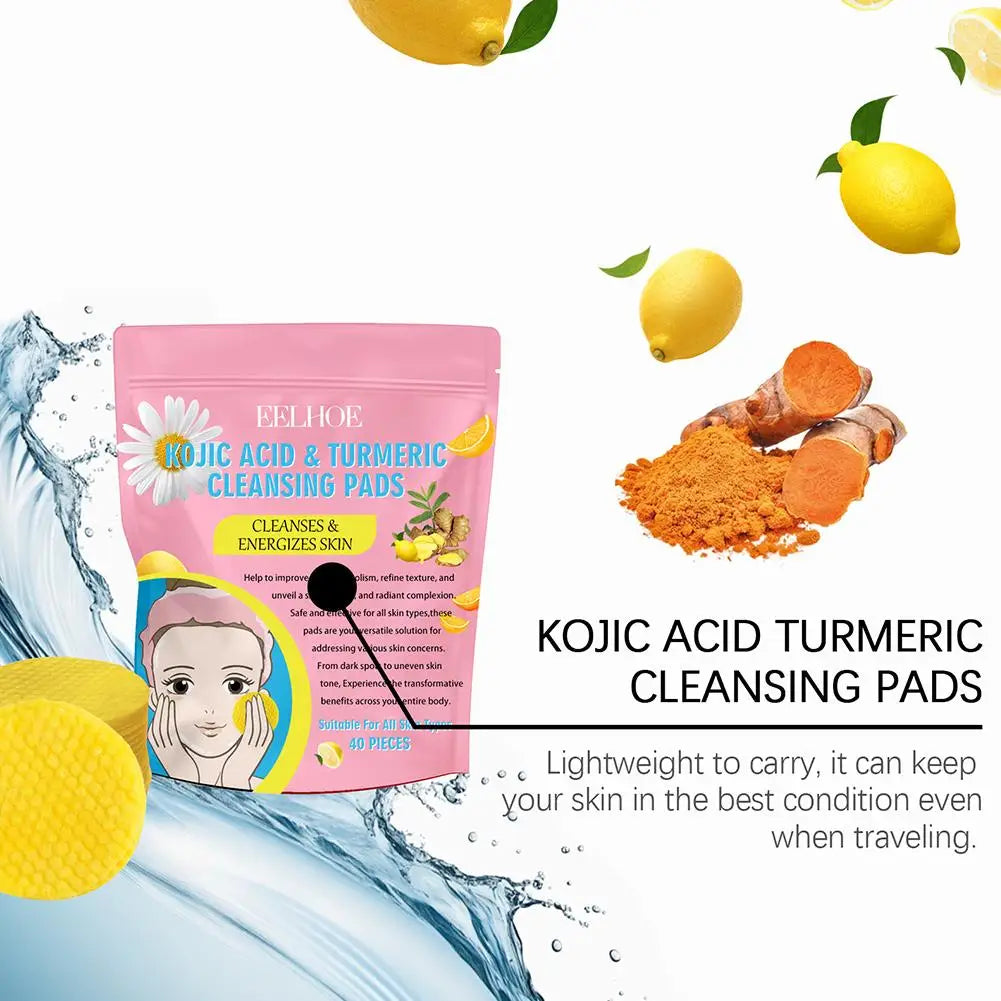 40/50pcs Turmeric Kojic Acid Cleansing Pads Exfoliating Pads Facial Sponges For Cleansing Exfoliating Daily Cleansing Skin Care Peaceful Pleasures Health and Wellness