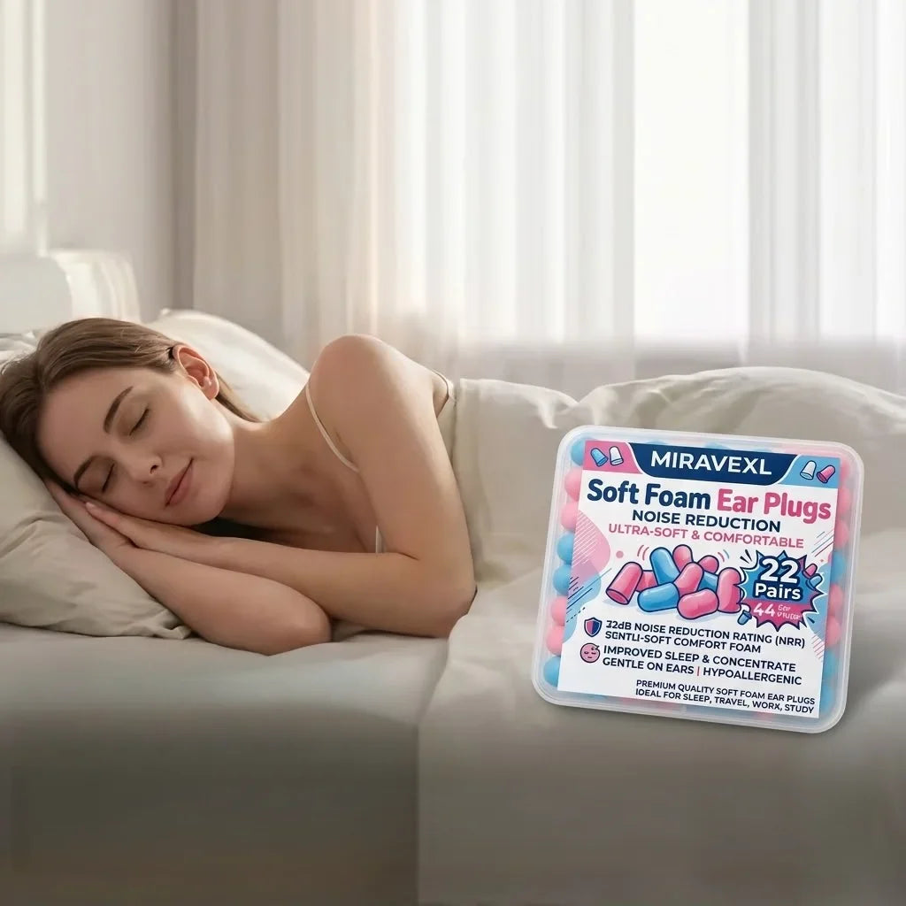 MIRAVEXL Soft Foam Ear Plugs – Sleep, Study & Noise Reduction