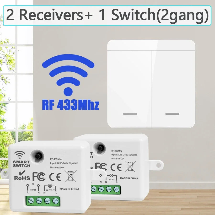 Wireless RF 433Mhz Light Switch 1/2/3Gang Wall Panel Switch Remote Control Interruptor for Home LED Lighting AC 100-240V 10A Peaceful Pleasures Health and Wellness 2 Receiver 1 Switch
