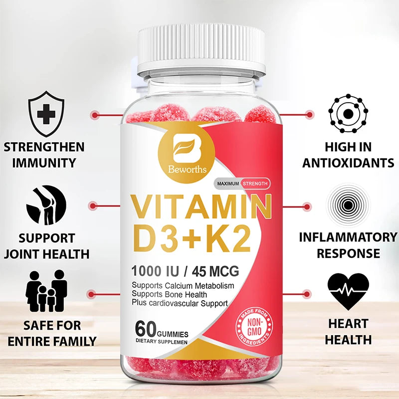 Vitamin D3 + K2 Gummies – 60ct Bone & Muscle Support Dietary Supplement Peaceful Pleasures Health and Wellness