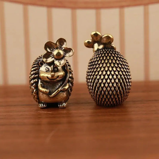 Retro Brass Hedgehog Figurine Realistic Little Antique Copper Surface Peaceful Pleasures Health and Wellness
