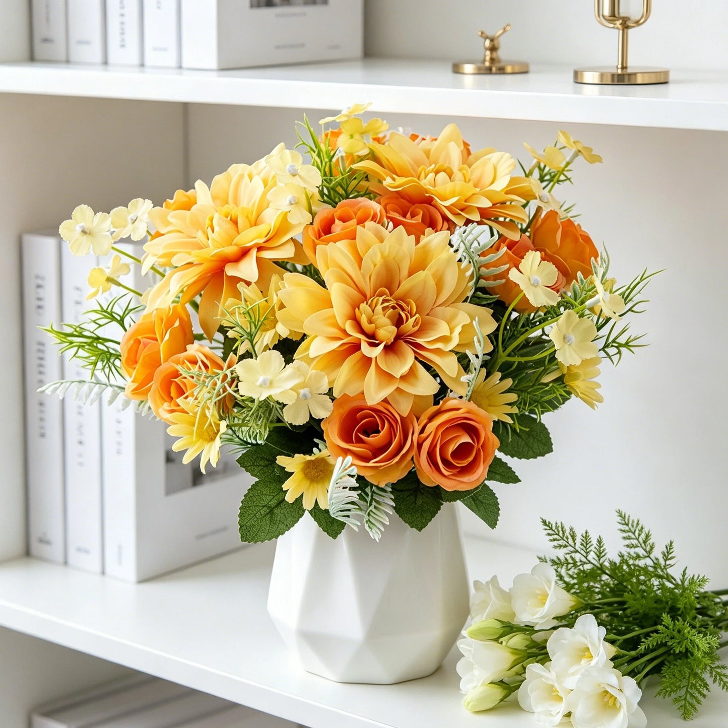 Silk Dahlia Rose Artificial Flower Bouquet | Wedding & Home Decor