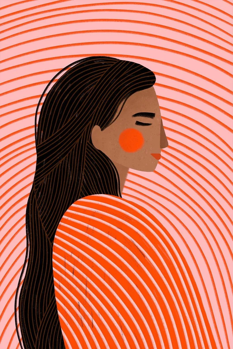 Minimalist Women Portrait Canvas Wall Art | Colorful Striped Girl
