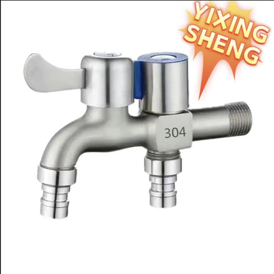 Stainless Steel Dual Outlet Faucet | 1/2" Wall Mount Two-Way Tap Dual Outlet Faucet Peaceful Pleasures Health and Wellness
