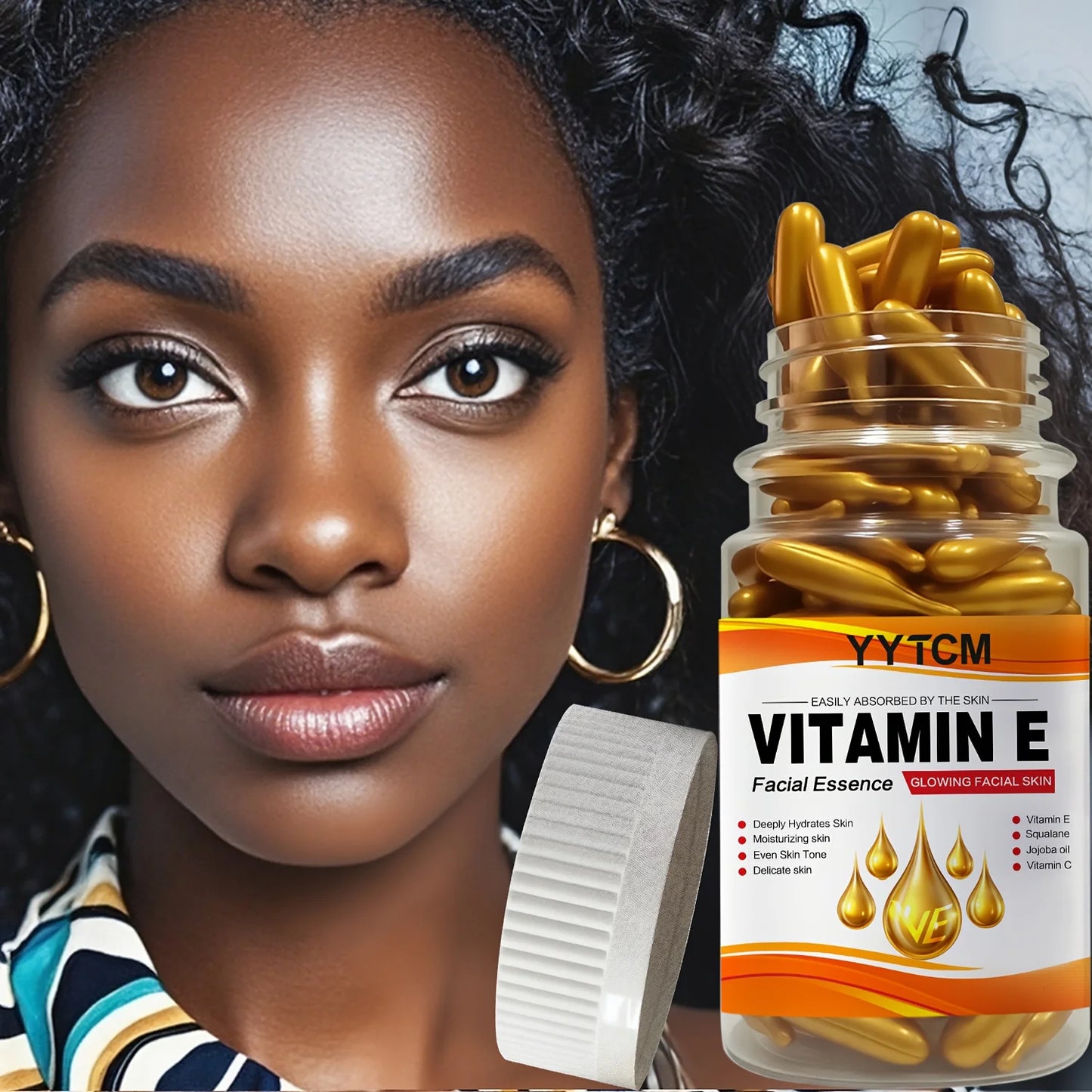 Vitamin E Deep Moisturizing Capsule Essence, Hydrates and Smooths Skin, Contains Plant-Based Squalane, Vitamin C, Deep Moisturizing and Brightening Skin Essence (0.4Gx90 Capsules)/Bottle-1 Bottle Peaceful Pleasures Health and Wellness