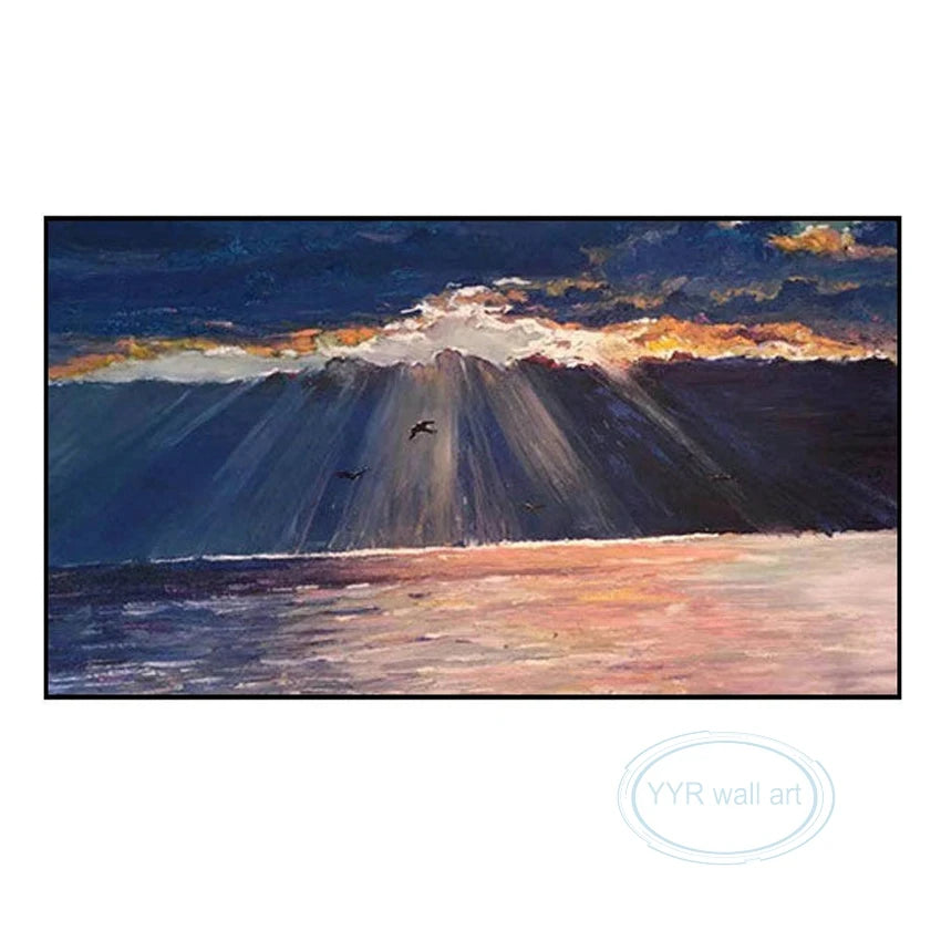 Living Room Bedroom Custom Picture 100% Hand Painted Sunrise Abstract Art Poster Wall Decor Mural Modern Acrylic Oil Painting Peaceful Pleasures Health and Wellness no frame 60cmx120cm