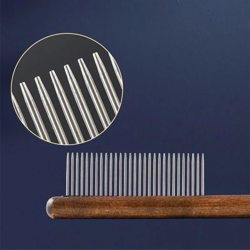 Pet Hair Comb – Wood & Stainless Steel Grooming Brush for Cats & Dogs