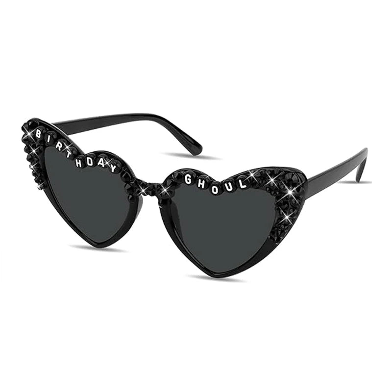 Birthday Ghoul Black Heart Sunglasses & Sash Set | Goth Party