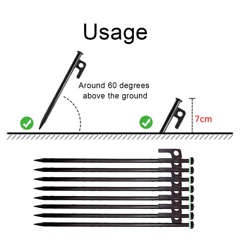 Forged Steel Tent Stakes 4/8Pcs – 30cm Heavy Duty Pegs & Bag