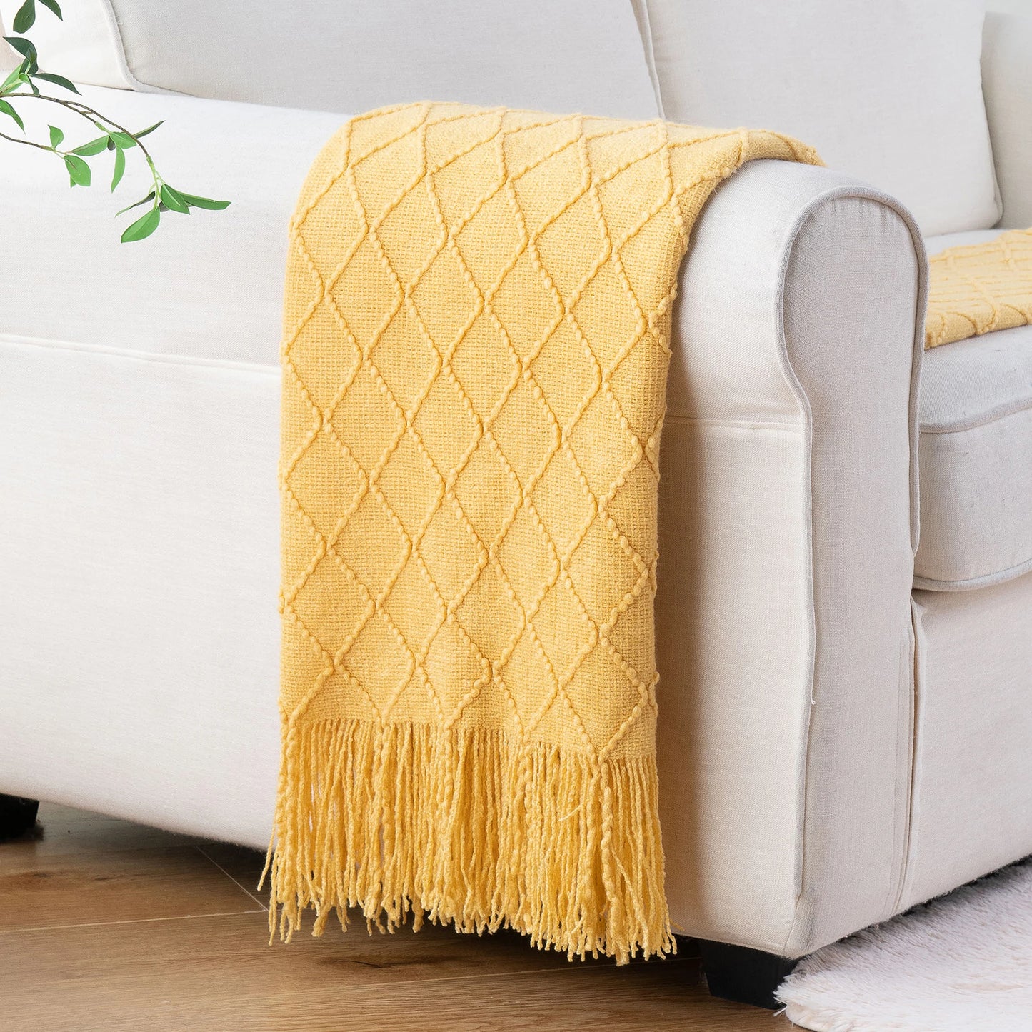 Battilo Plaid Knitted Throw Blanket Soft Woven Throws Sofa Blanket Bedspread On The Bed Green Decorative Blankets Spring Decor Peaceful Pleasures Health and Wellness Yellow 127x152cm