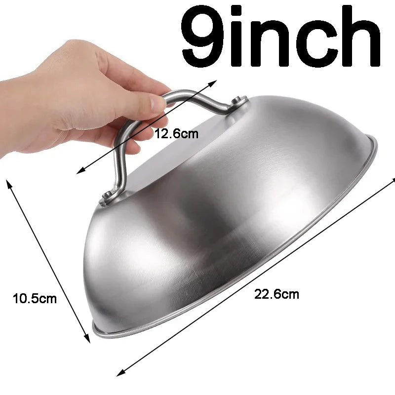 Stainless Steel Basting Cover Heatproof Round Cheese Melting Dome Burger Cover Meal Food Cover Kitchen Cooking Supplies Peaceful Pleasures Health and Wellness Silver