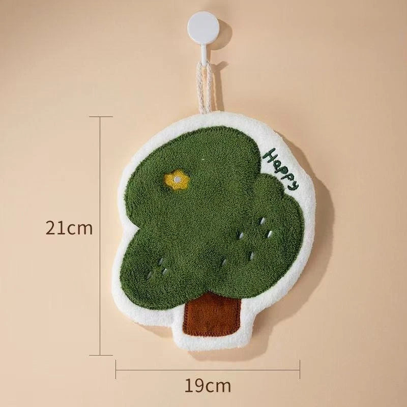 Kawai Hand Towel Absorbent Kitchen Towel Hand Cloth Bathroom Hand Cloth Cartoon Hand Towels Convenient Hanging Towel for Hand Peaceful Pleasures Health and Wellness tree