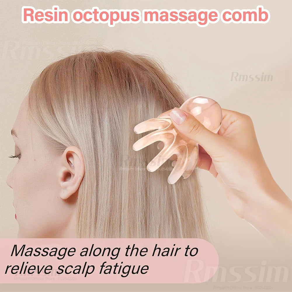Resin Octopus Massage Comb Head Meridian Scraping Scalp Massage Brush Acupuncture SPA GuaSha Massage Comb Fatigue Relief Massage Peaceful Pleasures Health and Wellness