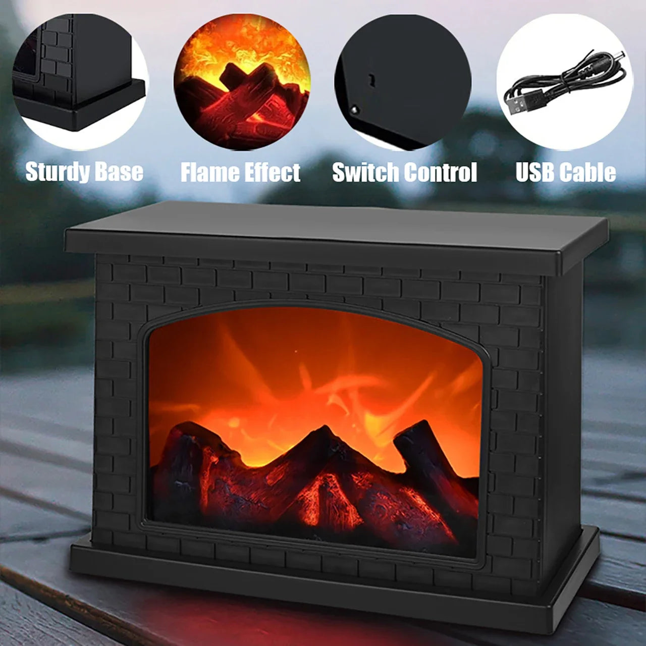 Christmas Fireplace LED Flame Table Lamp | Holiday Home Decor