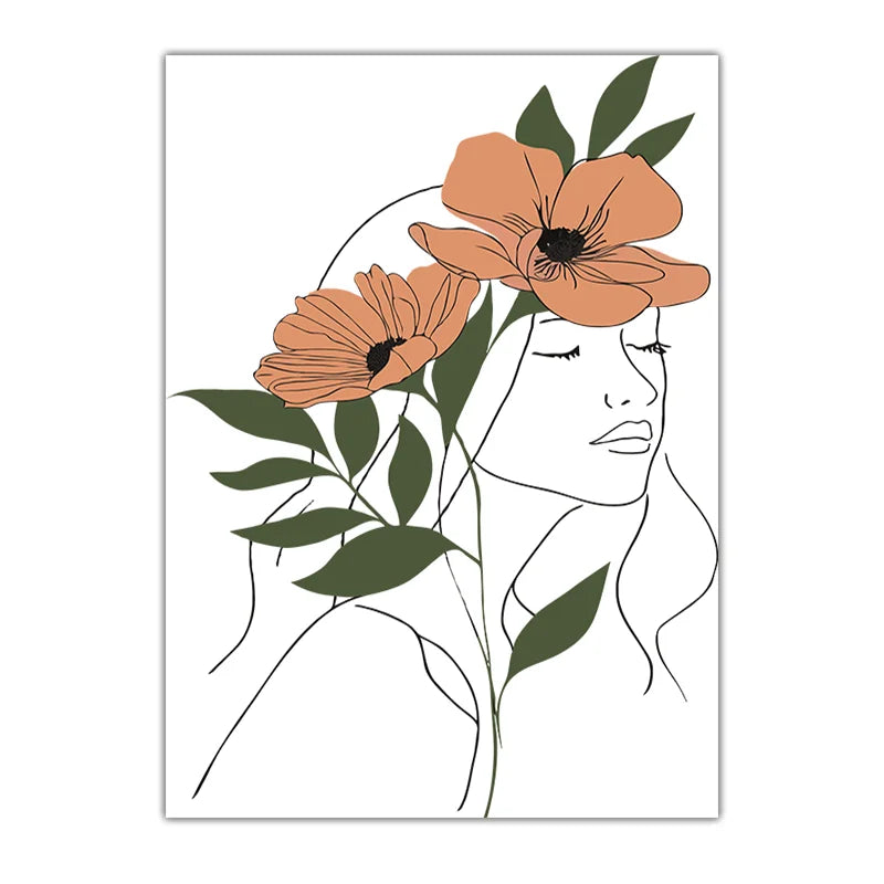 Abstract Botanical Line Woman Canvas Wall Art | Modern Poster Canvas Wall Art Print Peaceful Pleasures Health and Wellness 05 20x25cm No Frame China Mainland