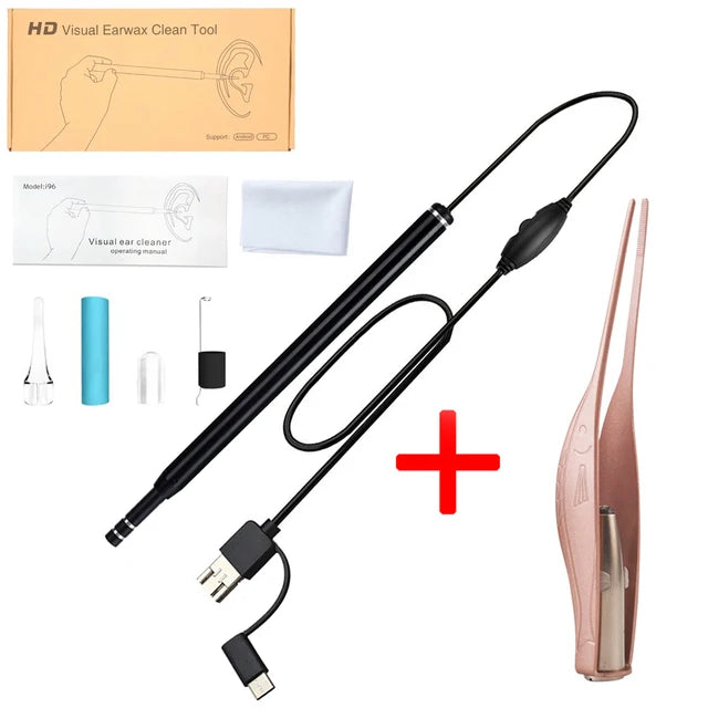 Visible Earpick Medical Otoscope Waterproof Camera Earwax Visual Oral Inspection Ear Spoon Support Android PC Ear Cleaning Tool Peaceful Pleasures Health and Wellness Plus Pink Tweezer