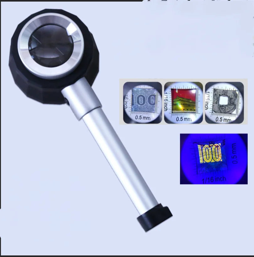30X Rechargeable Hand-Held Magnifying Glass Reading Led Light with Scale Uv Purple Light Stamp Cultural Relic Identification Peaceful Pleasures Health and Wellness
