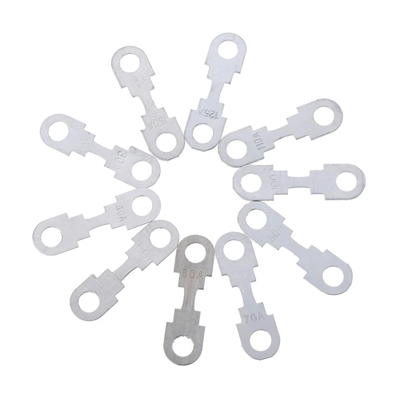 10-Pack Automotive Flat Zinc Fuses 30A–150A 32VDC Car Insert
