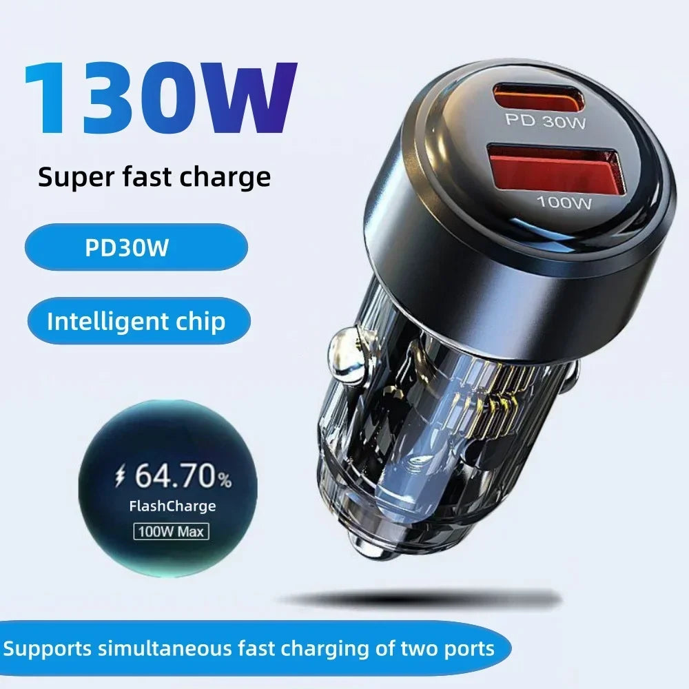 130W USB-C PD & QC 3.0 Fast Car Charger – iPhone & Android