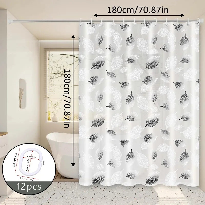 Black & White Leaf Nordic Minimalist PEVA Shower Curtain