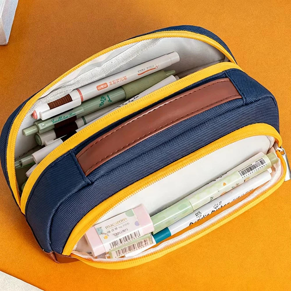 Large Capacity Boys' Contrasting Pencil Case Simple Vertical Portable