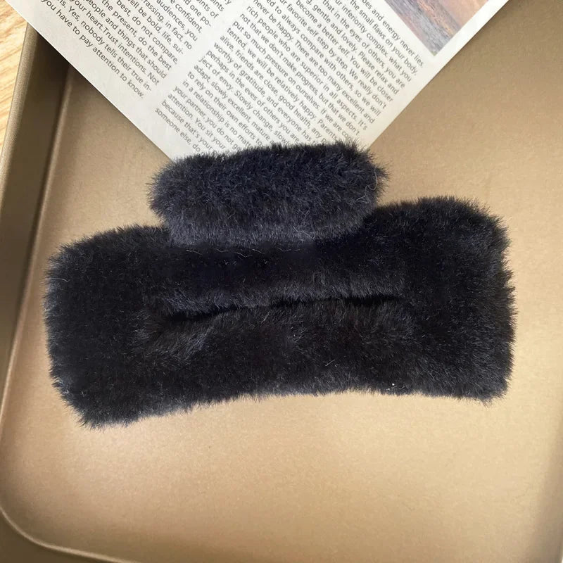 Fashion Plush Scratch Clip with High End Feel Large Autumn and Winter Hair Clip Shark Hair Clips Headband Cute Furry Hair Clips Peaceful Pleasures Health and Wellness black 10.5cm