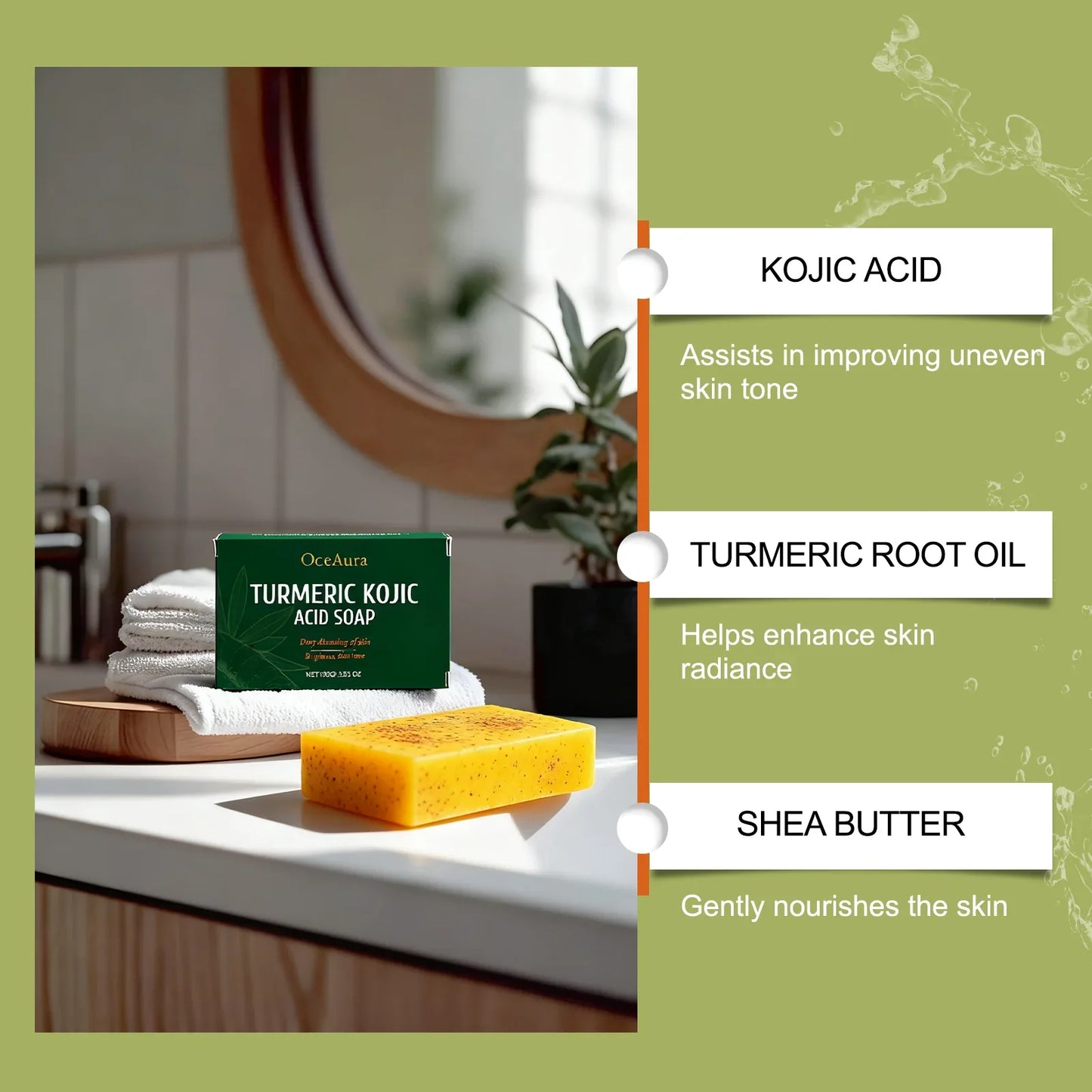 OceAura Turmeric Kojic Acid Soap – Dark Spot Remover 100g