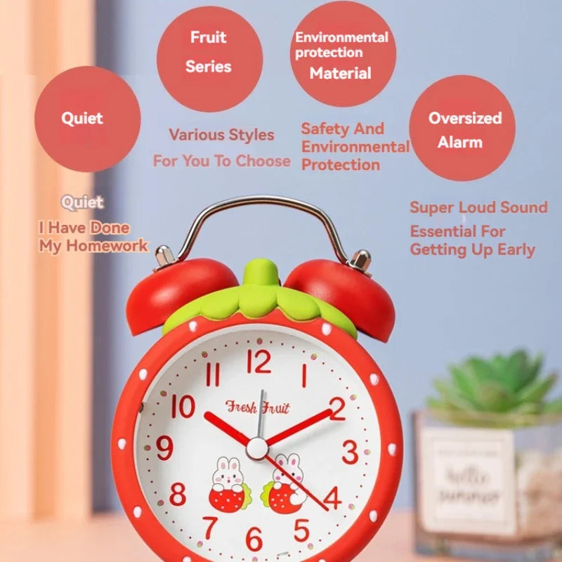 Cute Strawberry Alarm Clock with Night Light for Kids & Dorms