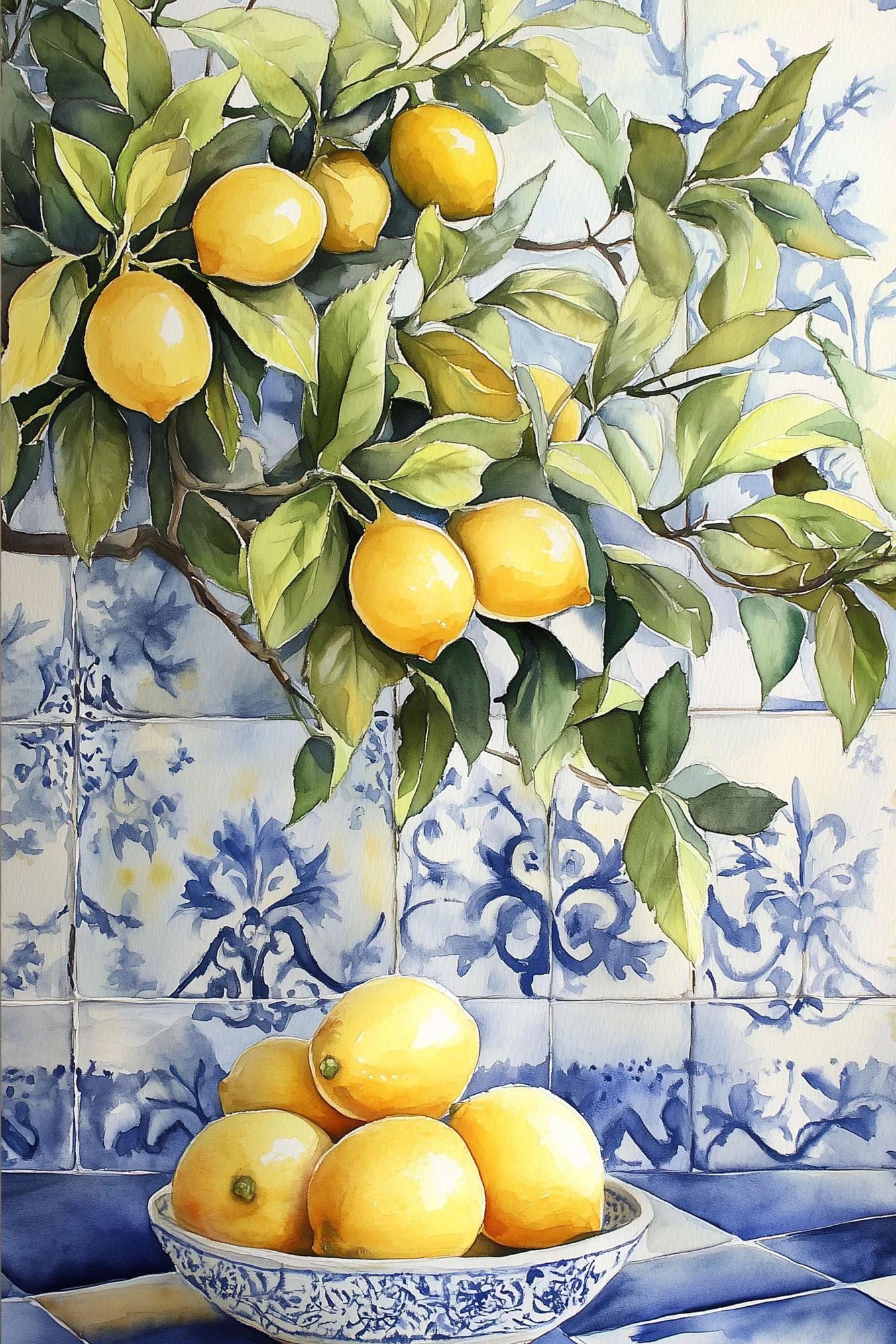 Italian Summer Woman Aperol & Lemon Tree Watercolor Canvas Art