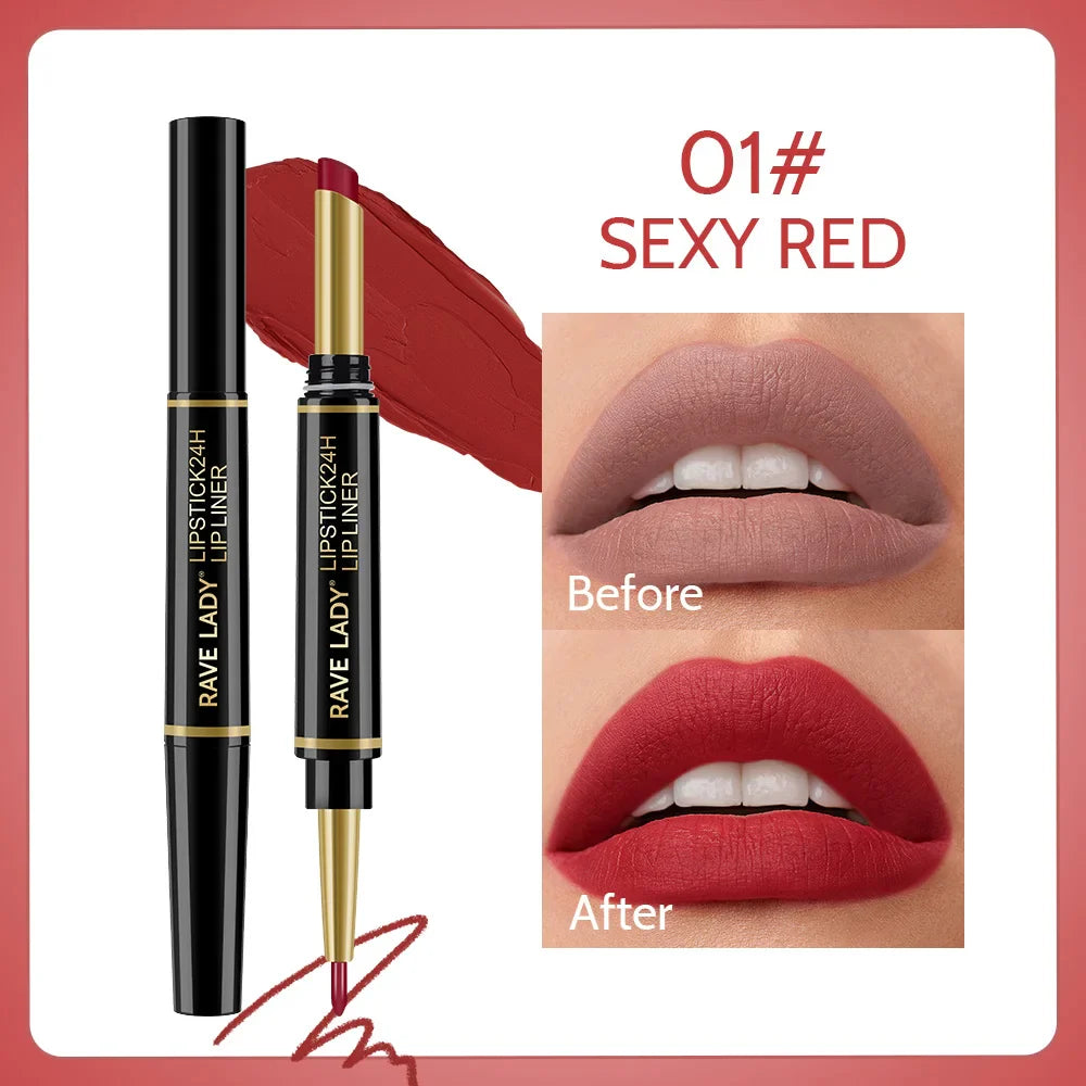 Rave Lady 2-in-1 Matte Lipstick & Lip Liner – 6 Colors